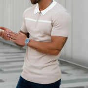 Dust Storm knit polo with zip neck and contrast white stripe detail.