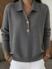 Full Size Button Detail Long Sleeve Sweater Plus in Orange-red, back view