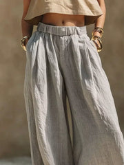 Full Size Elastic Waistband Wide Leg Pants in Beige, back view