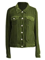 Dark green velvet jacket with silver buttons and chest pockets