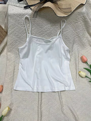 White cami top with scoop neck and thin straps
