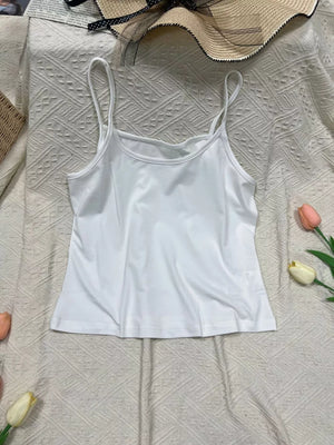 White cami top with scoop neck and thin straps