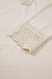 Lace Trim V Neck Long Sleeve Patchwork Shirt, product detail