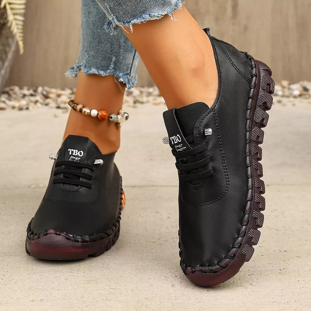 Round Toe Lace Up Sneakers in Grey, model styling view