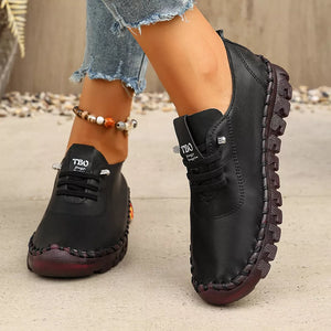 Round Toe Lace Up Sneakers in Grey, model styling view
