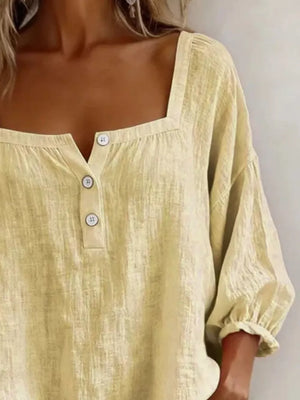 Full Size Square Neck Button Detail Blouse, model styling view