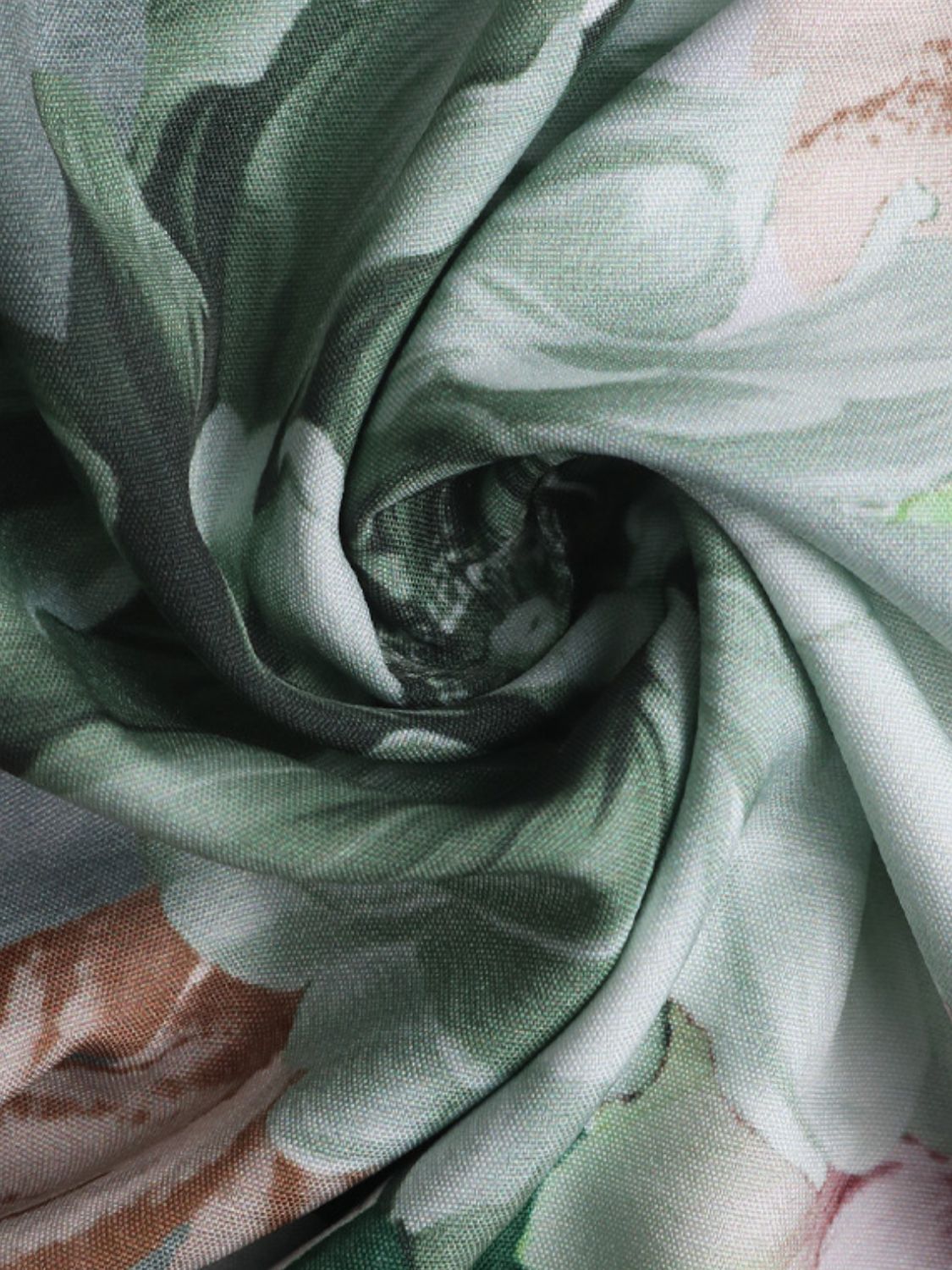 Painterly floral print sleeveless blouse in Gum Leaf green with bow neck detail.