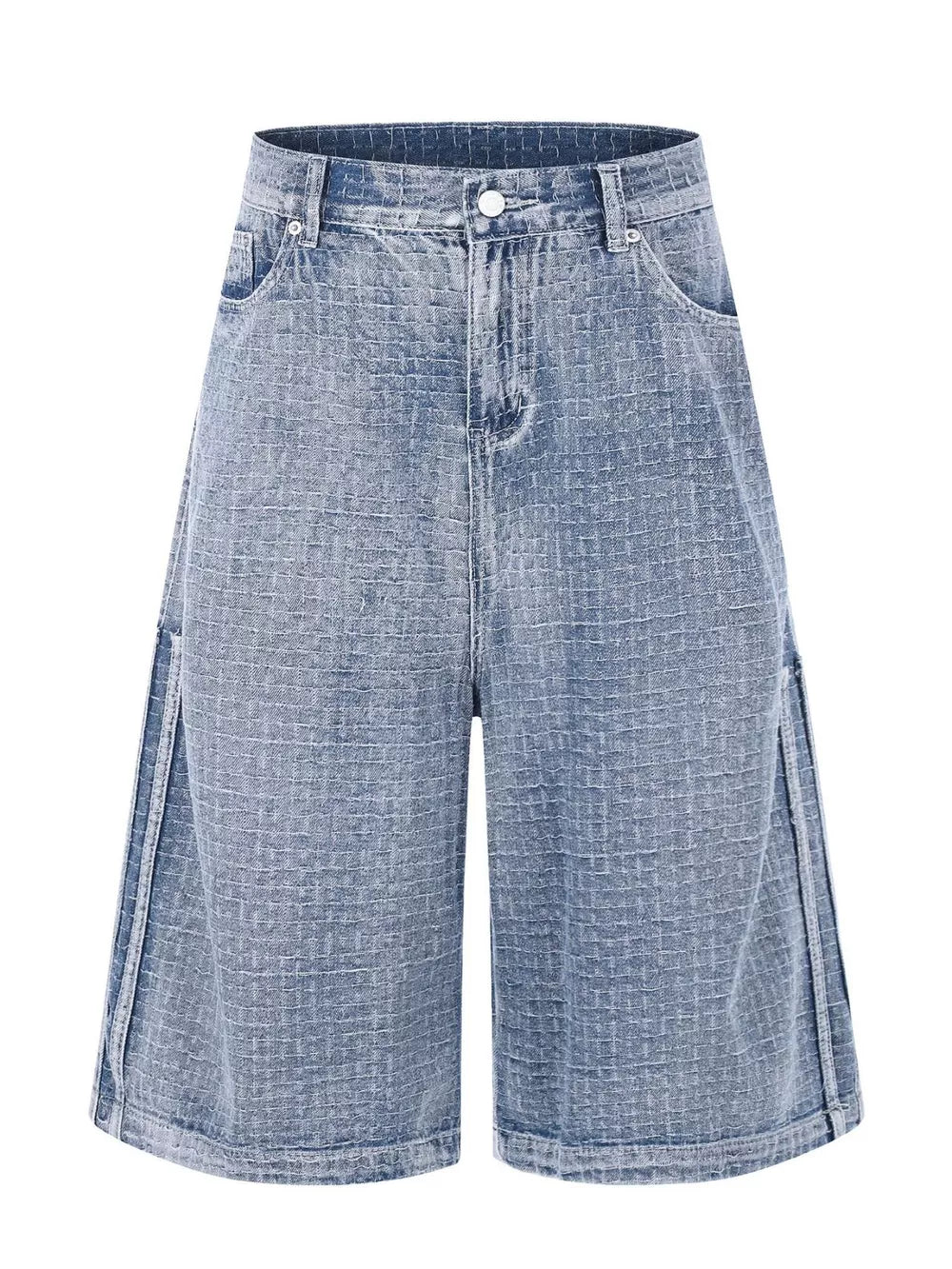 Men's Wide Leg Denim Capris in Blue, front view