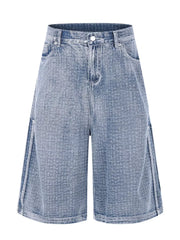 Men's Wide Leg Denim Capris in Blue, front view
