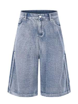 Men's Wide Leg Denim Capris in Blue, front view