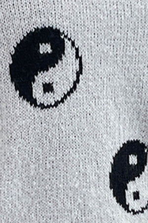 Light gray acrylic knit sweater with black yin yang pattern