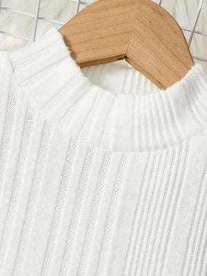 White ribbed knit baby top with mock neck detail