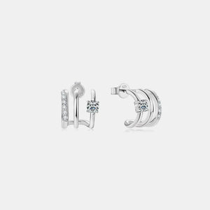 Silver triple bar crystal stud earrings with D color grade stones.