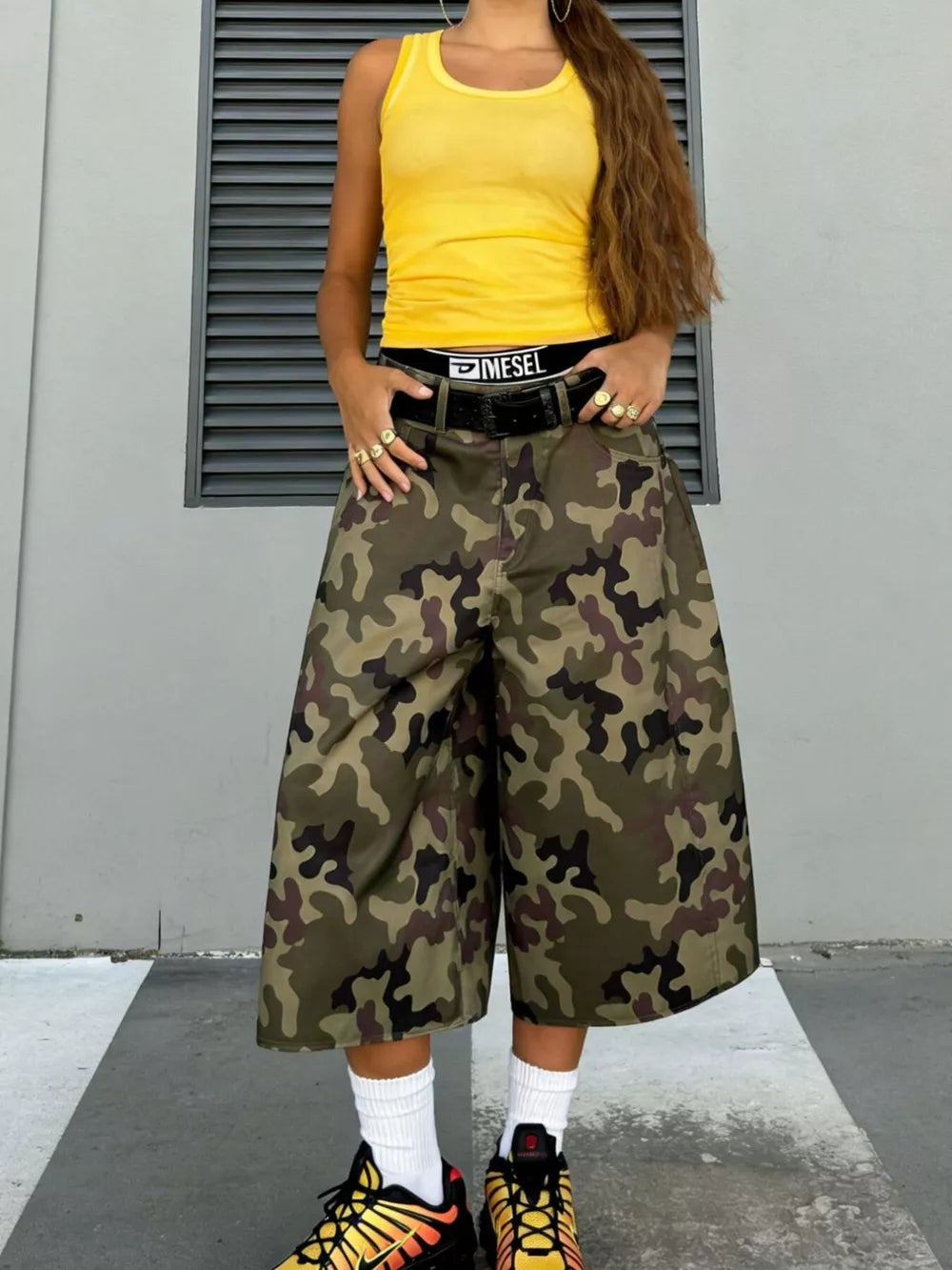 Camouflage Wide-leg Capris in Polish Camouflage, side view