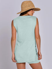 Textured knit tank set in Tiffany Blue with slit sides, paired with matching shorts.