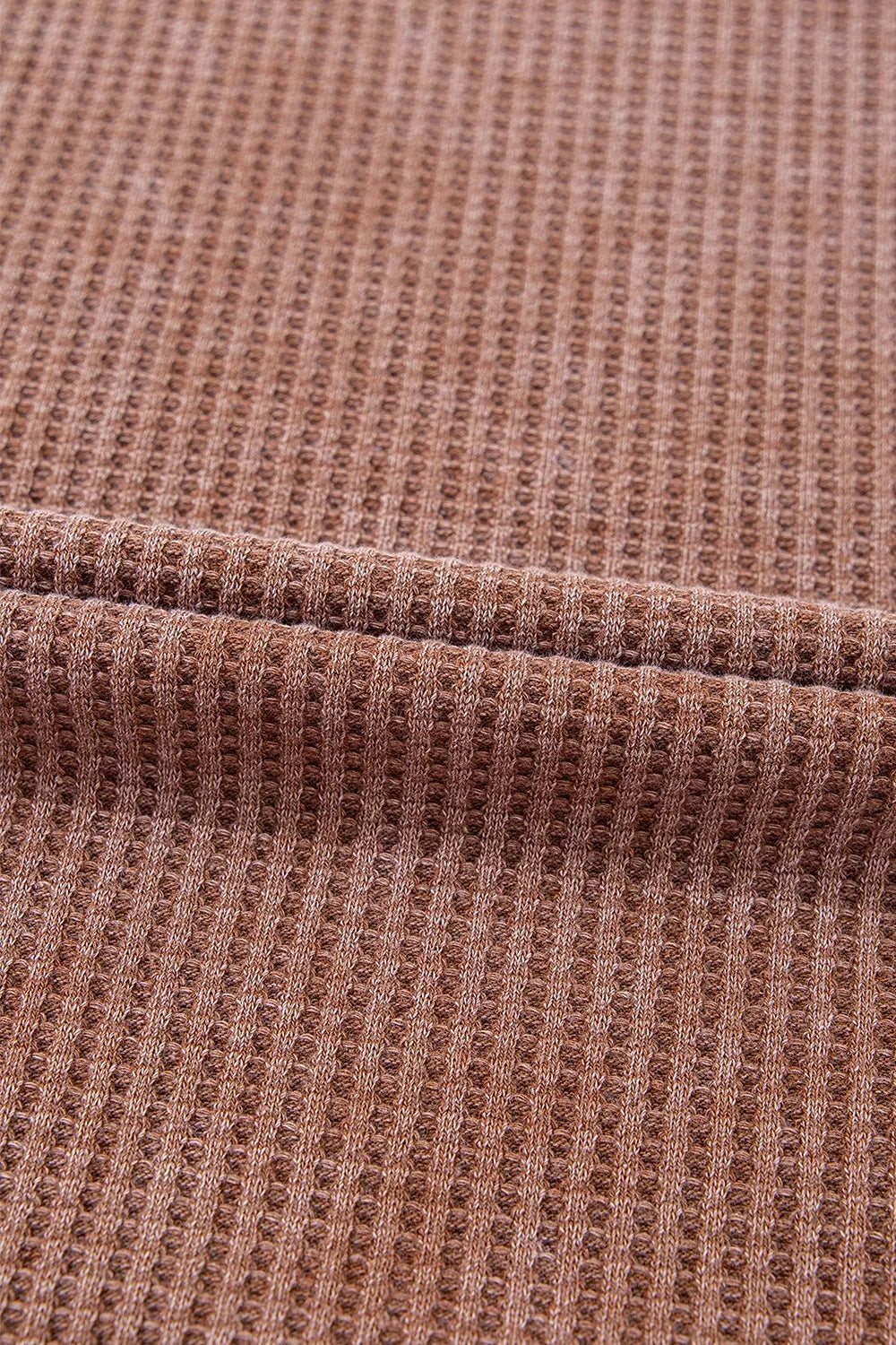 Waffle Knit Fringed High Low Loose Top in Brown, product detail