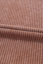 Waffle Knit Fringed High Low Loose Top in Brown, product detail