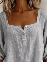 Full Size Square Neck Button Detail Blouse, model styling view