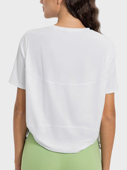White sculpted jersey t-shirt with side ties and curved hem