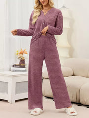 Red pajama set with hip-length, full-length and half-button, elastic