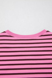 Stripe V Neck Drop Shoulder Long Sleeve Shirt, front view