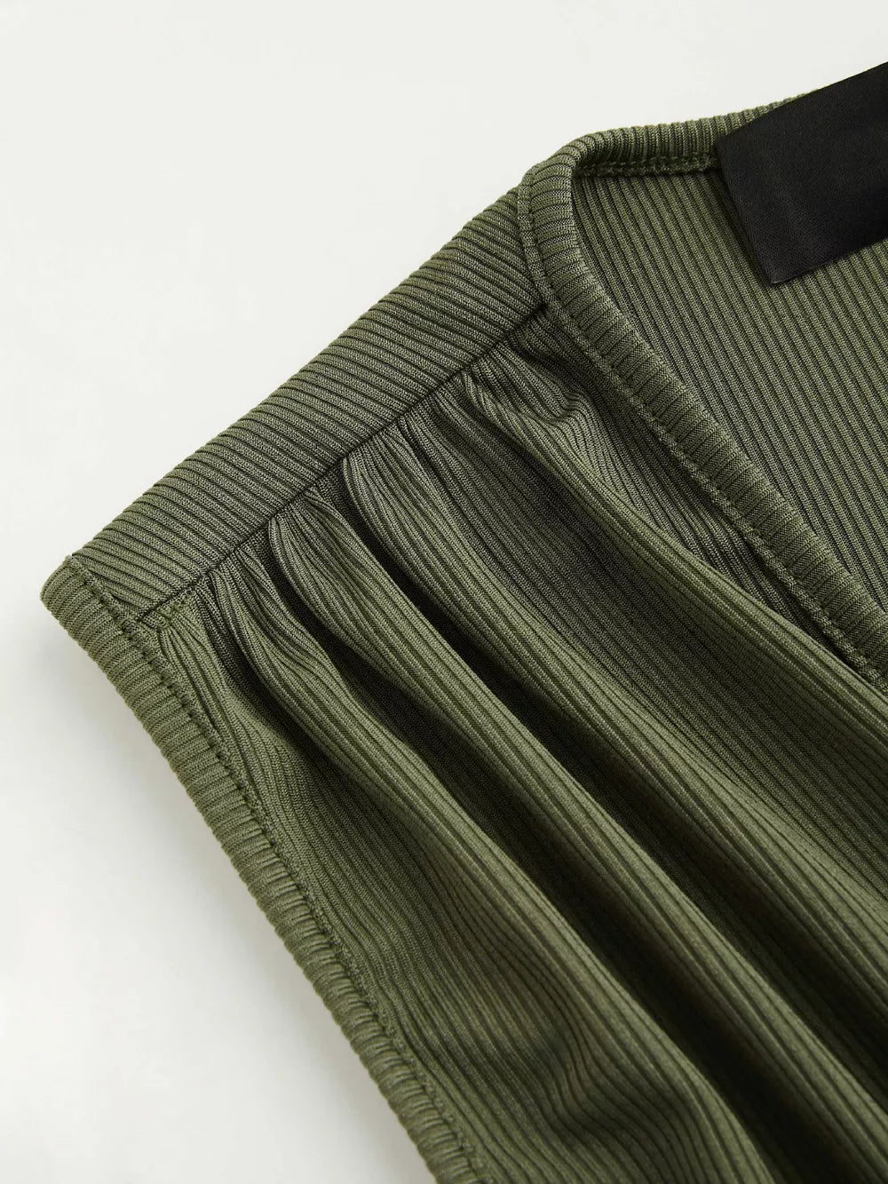 Army green ruched maternity romper with deep V-neck detail