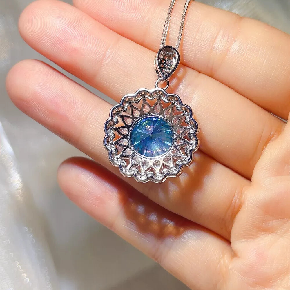 5 Carat 925 Sterling Silver Moissanite Pendant Necklace, back view