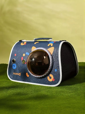 Dark Navy pet carrier bag with bubble window and charming decals