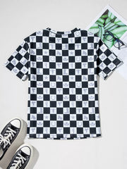 Western Checkerboard Print Side Split T-shirt in Black, alternate angle
