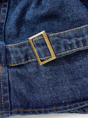 Halter Neck Denim Vest And Wide-leg Jeans Set, fit detail