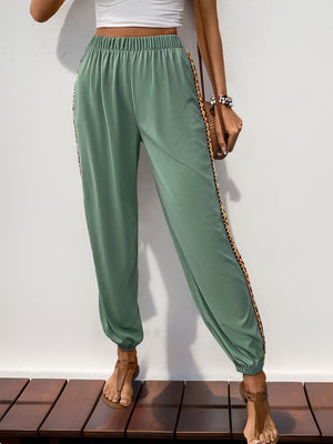 Gum Leaf joggers with relaxed fit and embroidered side trim
