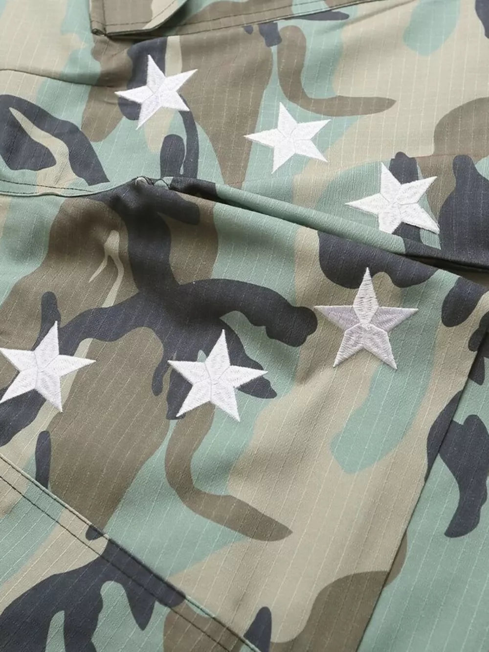 Men's Star Camouflage Cargo Capris in Green Camouflage, model styling view
