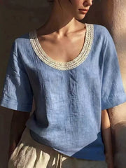 Lace-trimmed Short Sleeve Relaxed Blouse