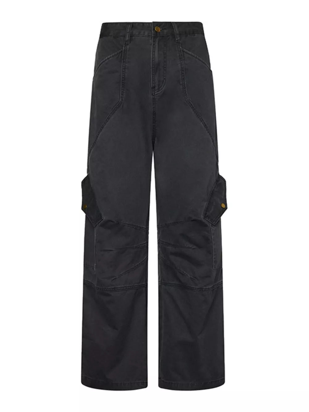 Relaxed fit dark gray cargo sweatpants for men with multiple pockets.