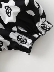 Children's Floral Print Square Neck Puff Sleeve Dress, back view