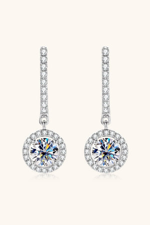 Silver pavé halo drop earrings with round center stone