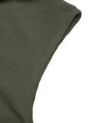 Button-down midi dress in olive green cotton with a collared neckline and belted waist.
