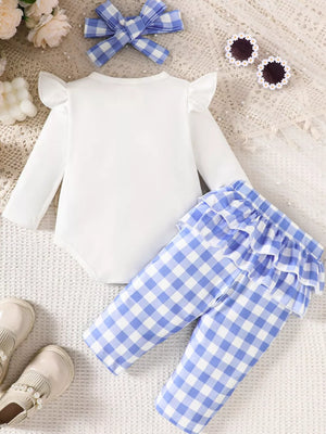 Children's Ruffled Bow Bodysuit And Pants Set in Pink, back view
