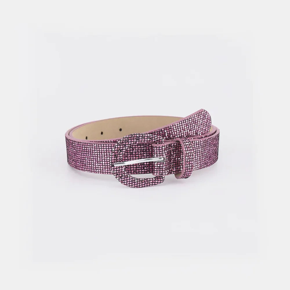 Glitter micro-studded belt in Moonlit Mauve with silver buckle.