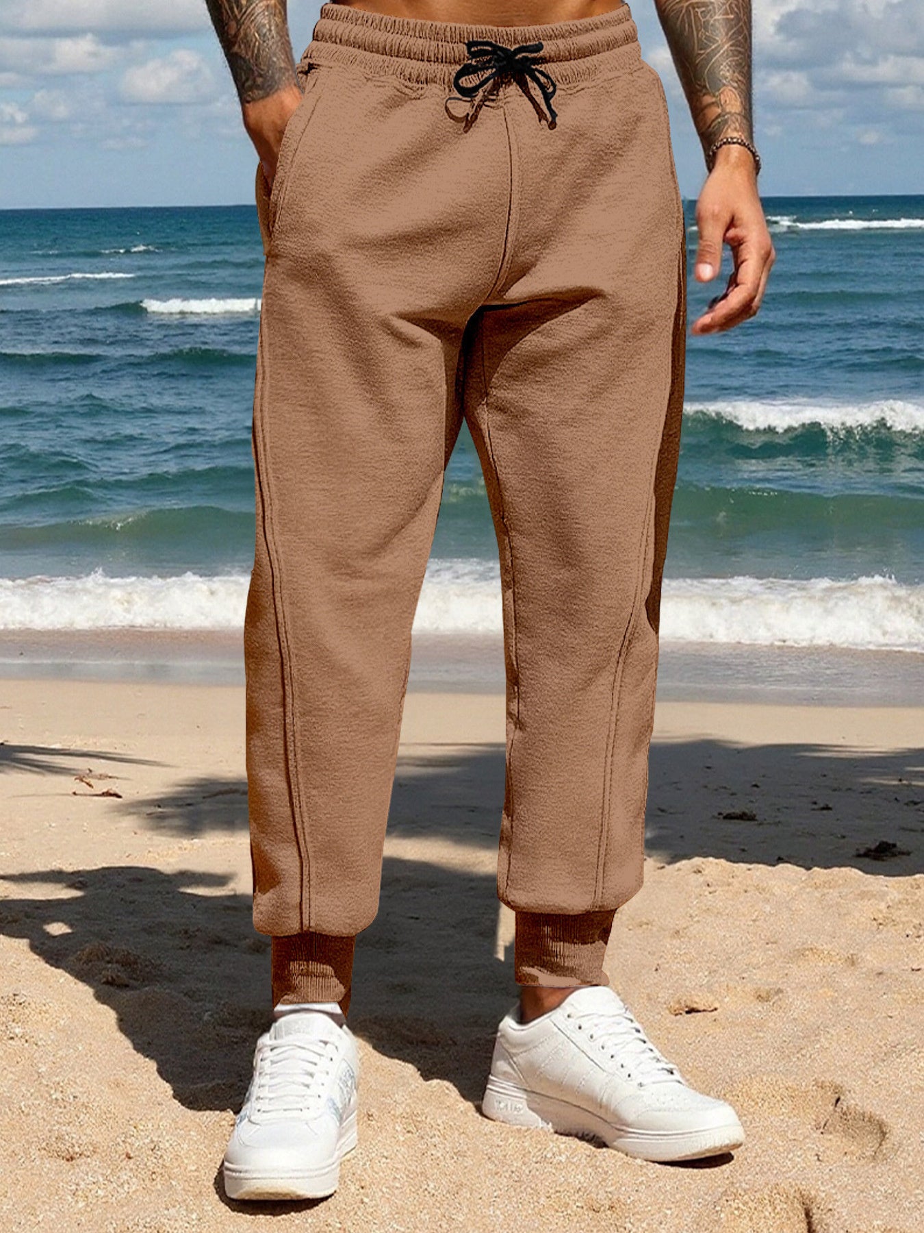 Men's Full Size Casual Drawstring Joggers, close-up detail