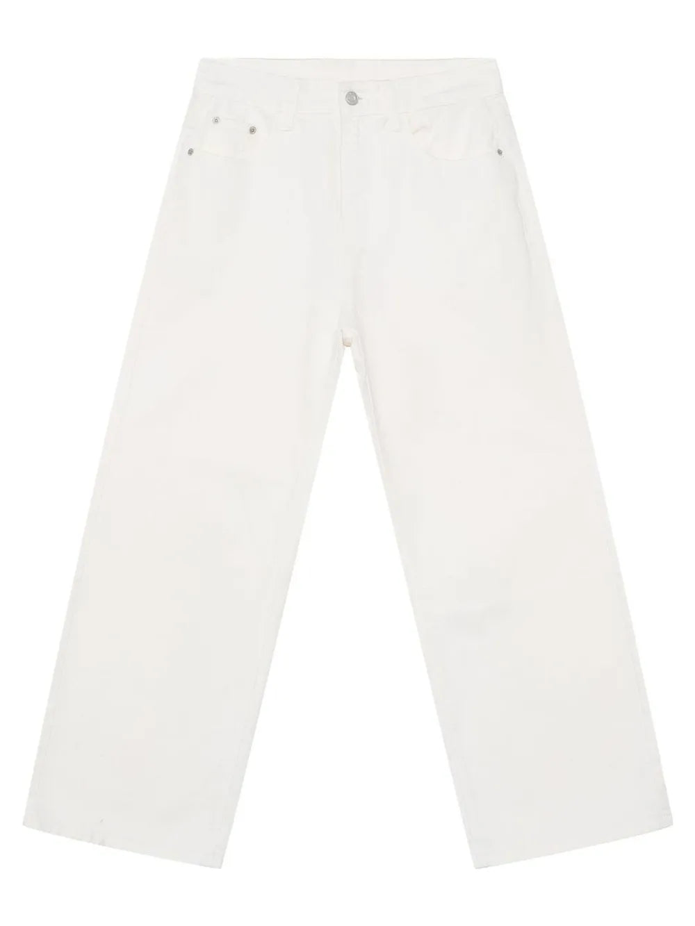 White 100% cotton jeans with a flowing fit and wide leg.