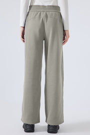 Relaxed palazzo sweatpants in sage with drawstring waist and wide leg