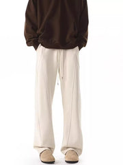 Men's apricot wide-leg pants with drawstring and seam detail