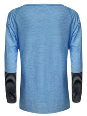 Light blue raglan long sleeve tee with striped cuffs