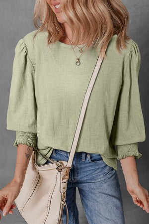 Sage textured puff sleeve blouse with elastic cuffs