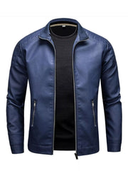 Blue zip-up track jacket with quilted shoulders and zippered pockets