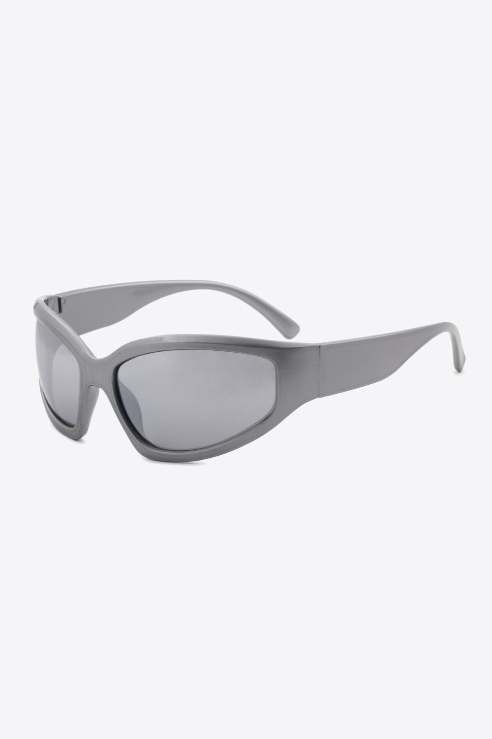 Mid Gray sculpted shield sunglasses with a sleek, modern design.
