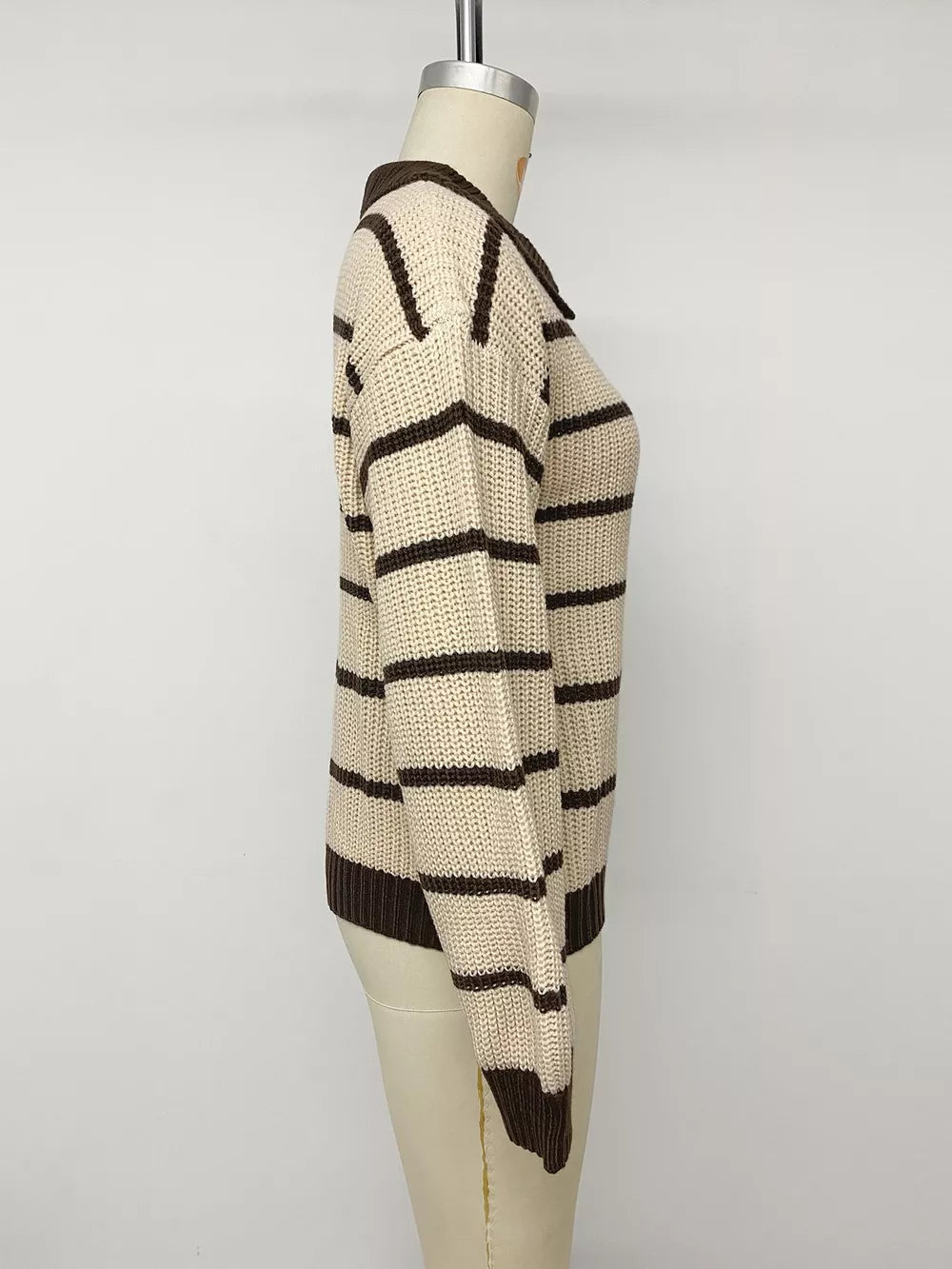 Striped Knit Polo Sweater in Tan, view 12
