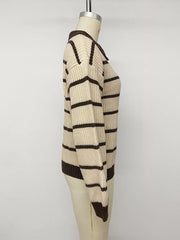 Striped Knit Polo Sweater in Tan, view 12