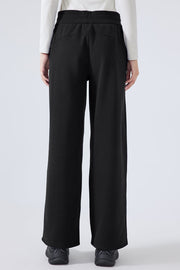 Black relaxed palazzo sweatpants with drawstring waist and wide leg